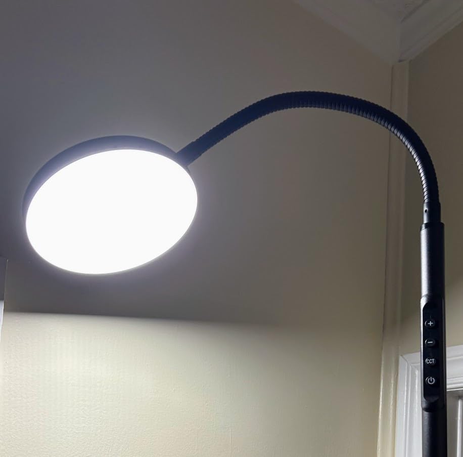 PACOVY Floor Lamp, Adjustable Height Floor Lamps for Living Room Bedroom, 120 LED Super Bright Standing Lamp Remote & Touch Control Dimmable Gooseneck Tall Stand Reading Lamp for Office Craft, Black customer photo 2