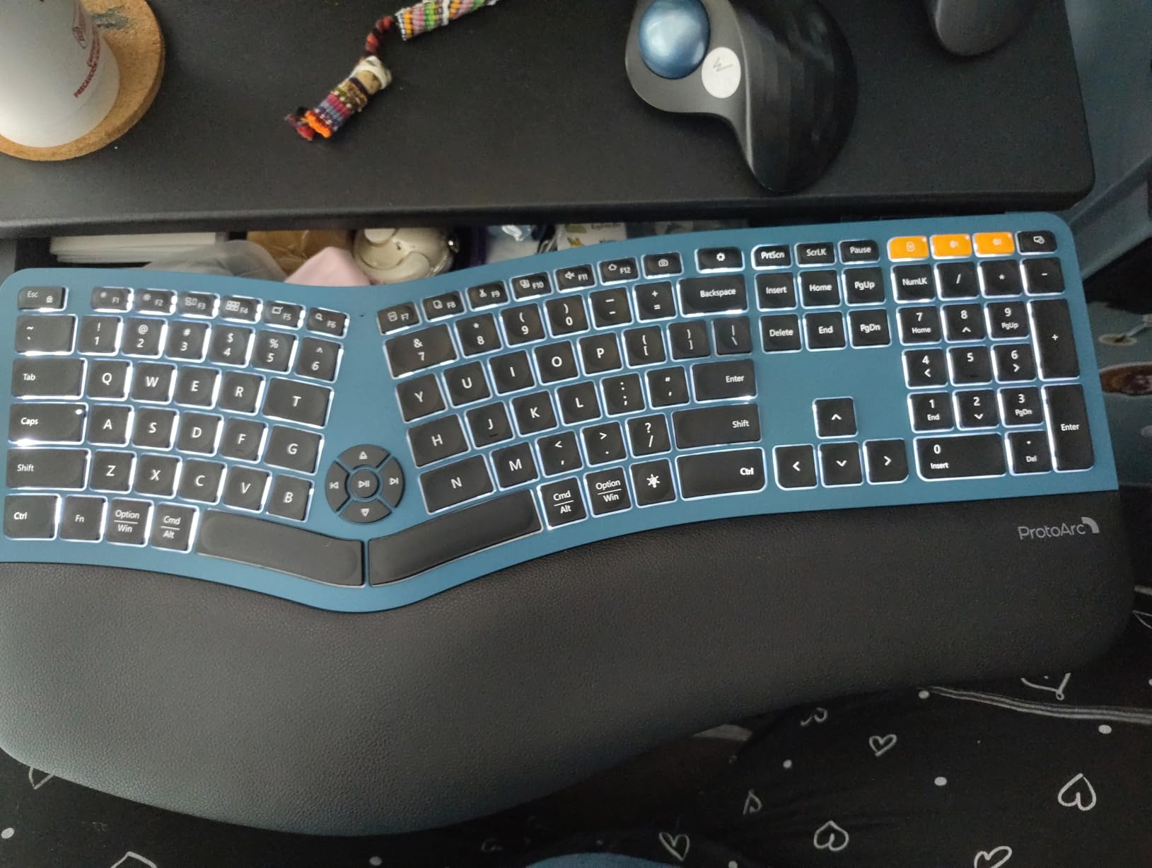 ProtoArc EK01 Plus Full Size Wireless Split Keyboard with Dual Bluetooth and USB, Cushioned Wrist Rest, Backlit, Rechargeable for Windows/Mac/Android, Grey Black customer photo 1