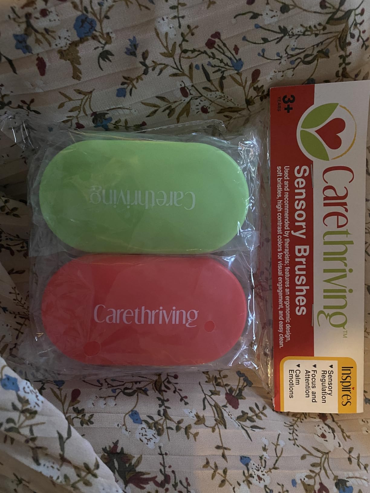 Sensory Brushes, Calming Therapy Brush for Kids & Adults, Autism, Gentle on Little Hands, Rounded Corners, Perfect-Soft Latex-Free Bristles, Joyful Colors, Clutter-Free Value 2-Pack (Red/Green) customer photo 1