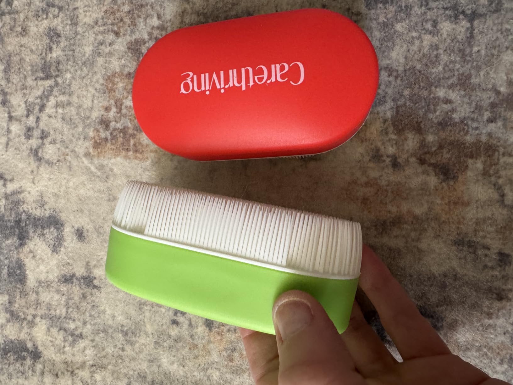 Sensory Brushes, Calming Therapy Brush for Kids & Adults, Autism, Gentle on Little Hands, Rounded Corners, Perfect-Soft Latex-Free Bristles, Joyful Colors, Clutter-Free Value 2-Pack (Red/Green) customer photo 2
