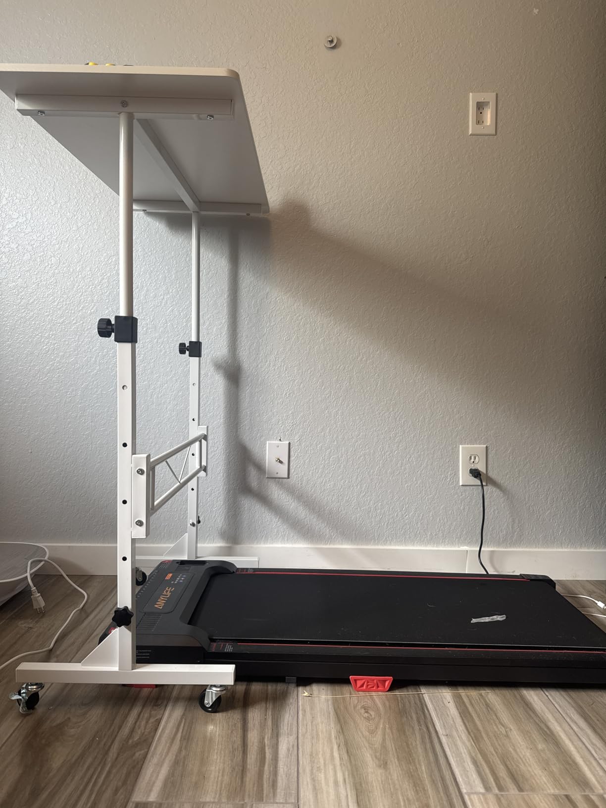 HOMIDEC Standing Desk, 32 Inch Portable Small Desk Adjustable Height, Rolling Home Office Desks with Wheels, Sit Stand Desk for Bedroom Walking Pad Home Office Small Space, Black customer photo 1
