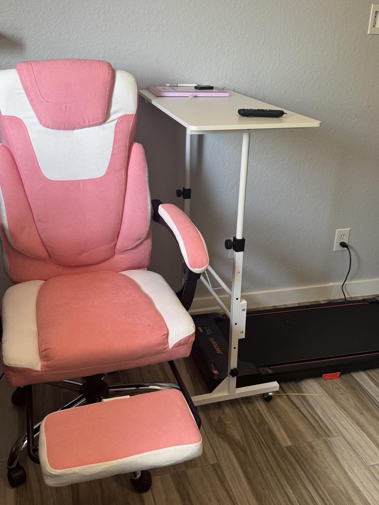 HOMIDEC Standing Desk, 32 Inch Portable Small Desk Adjustable Height, Rolling Home Office Desks with Wheels, Sit Stand Desk for Bedroom Walking Pad Home Office Small Space, Black customer photo 2