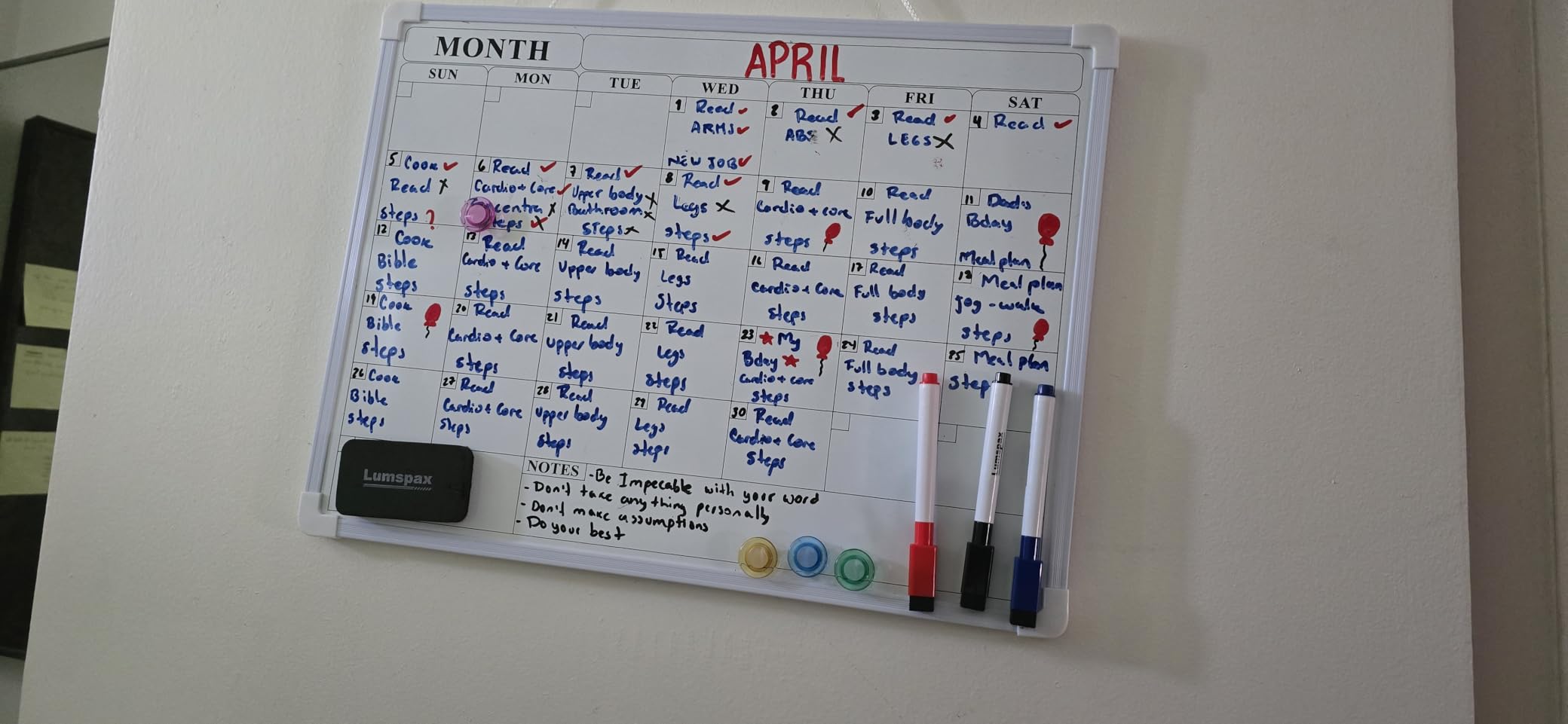 Monthly Whiteboard Calendar for Wall, Small 16