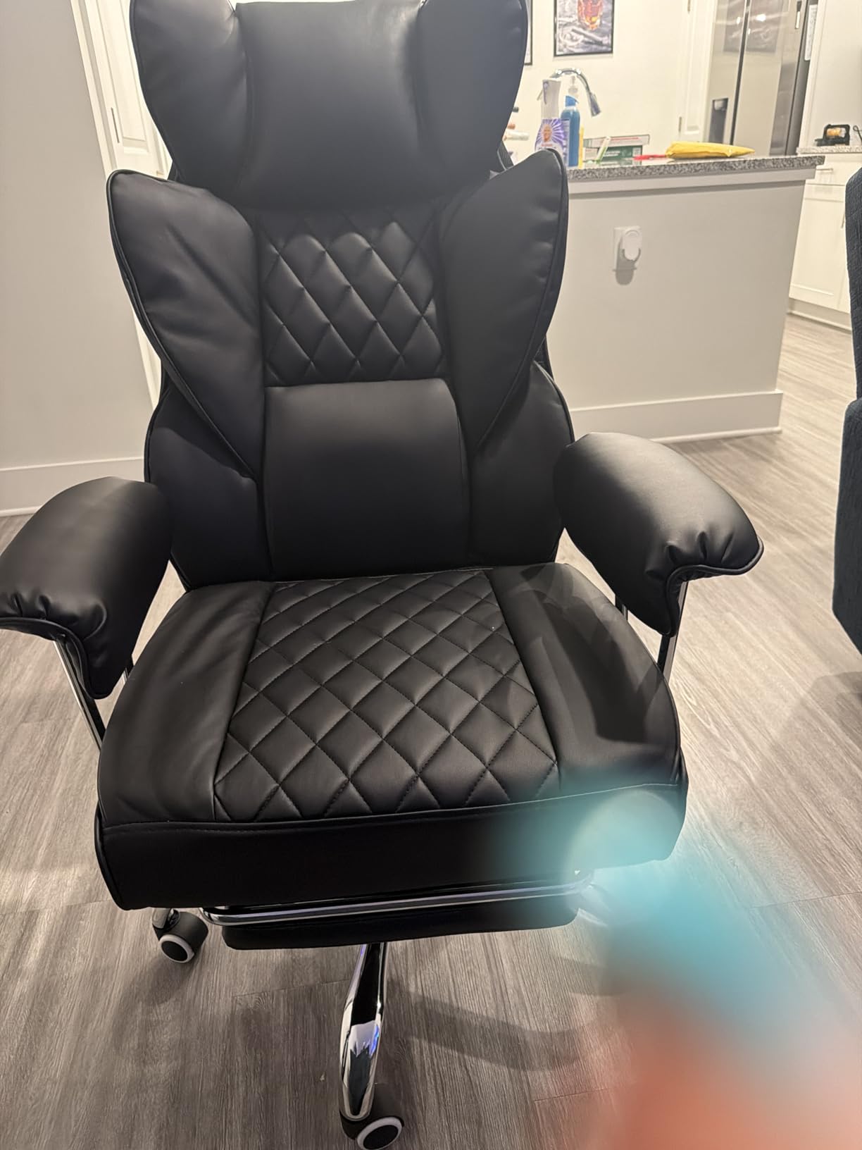 GTPLAYER Gaming Chair, Office Chair with Pocket Spring Lumbar Support, Ergonomic Comfortable Wide Office Desk Computer Chair with Outward Fixed Soft Armrests and Footrest (PU Leather, Black) customer photo 2