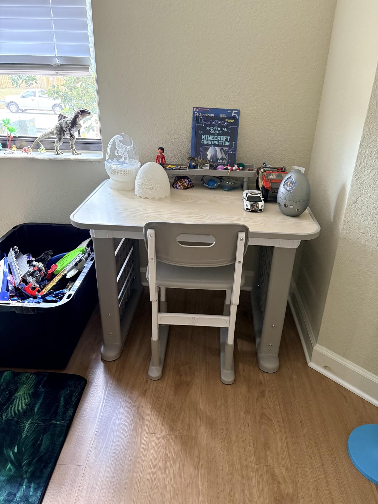 GITAWUSA Kids Desk and Chair Set, Height Adjustable Childrens Study Desk, Graffiti Table for 3-12 Years, Kids Art Table with Side Bookshelf and Storage, Multi-Functional for Bedroom & Study Room (Grey) customer photo 1