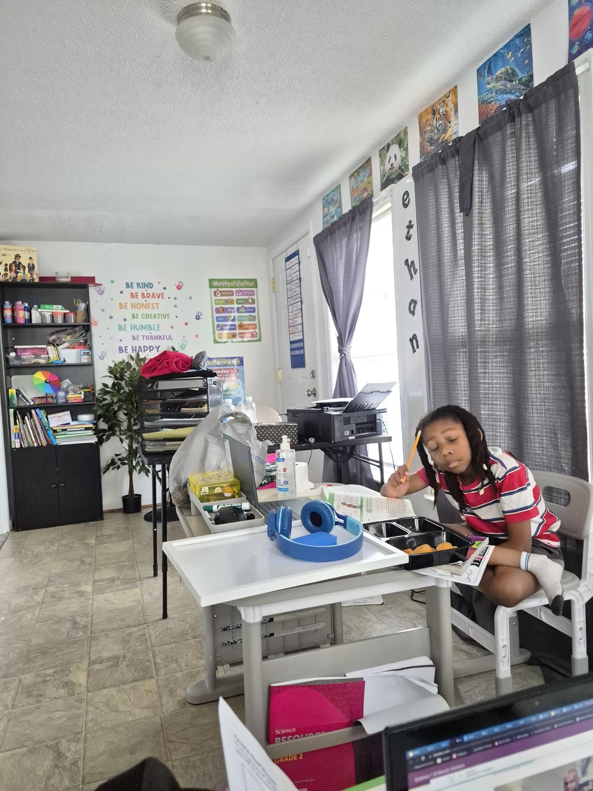 GITAWUSA Kids Desk and Chair Set, Height Adjustable Childrens Study Desk, Graffiti Table for 3-12 Years, Kids Art Table with Side Bookshelf and Storage, Multi-Functional for Bedroom & Study Room (Grey) customer photo 2