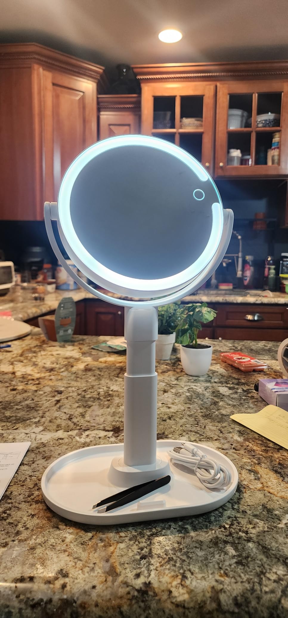 B Beauty Planet Vanity Mirror with Lights, 30X Magnifying Makeup Mirror with 3 Lighting and Adjustable Brightness, Rechargeable 2-Sided Height Adjustable Desk Mirror for Bathroom customer photo 1