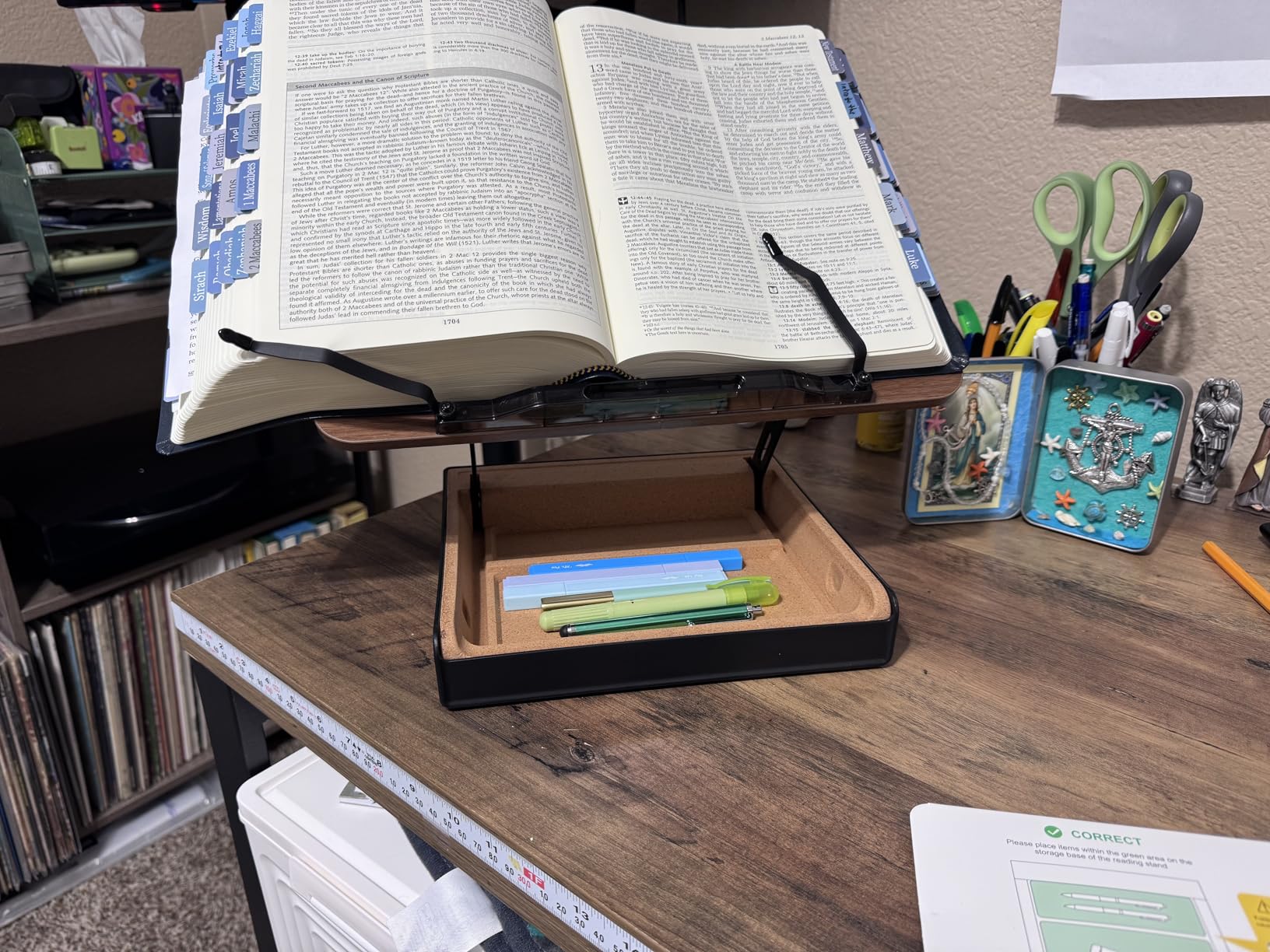Book Stand with Storage, Book Holder for Reading Hands Free, Wooden Cookbook Stand for Kitchen Counter, Adjustable Reading Stand for Desk, Recipe Stand, Book Prop for Book Lovers customer photo 2