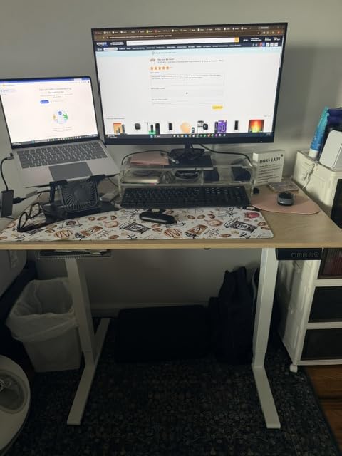 FEZIBO Standing Desk, 48 × 24 Inches Electric Height Adjustable, Sit and Stand Up, Computer Office Desk with Splice Board, White Frame/Maple TOP customer photo 2