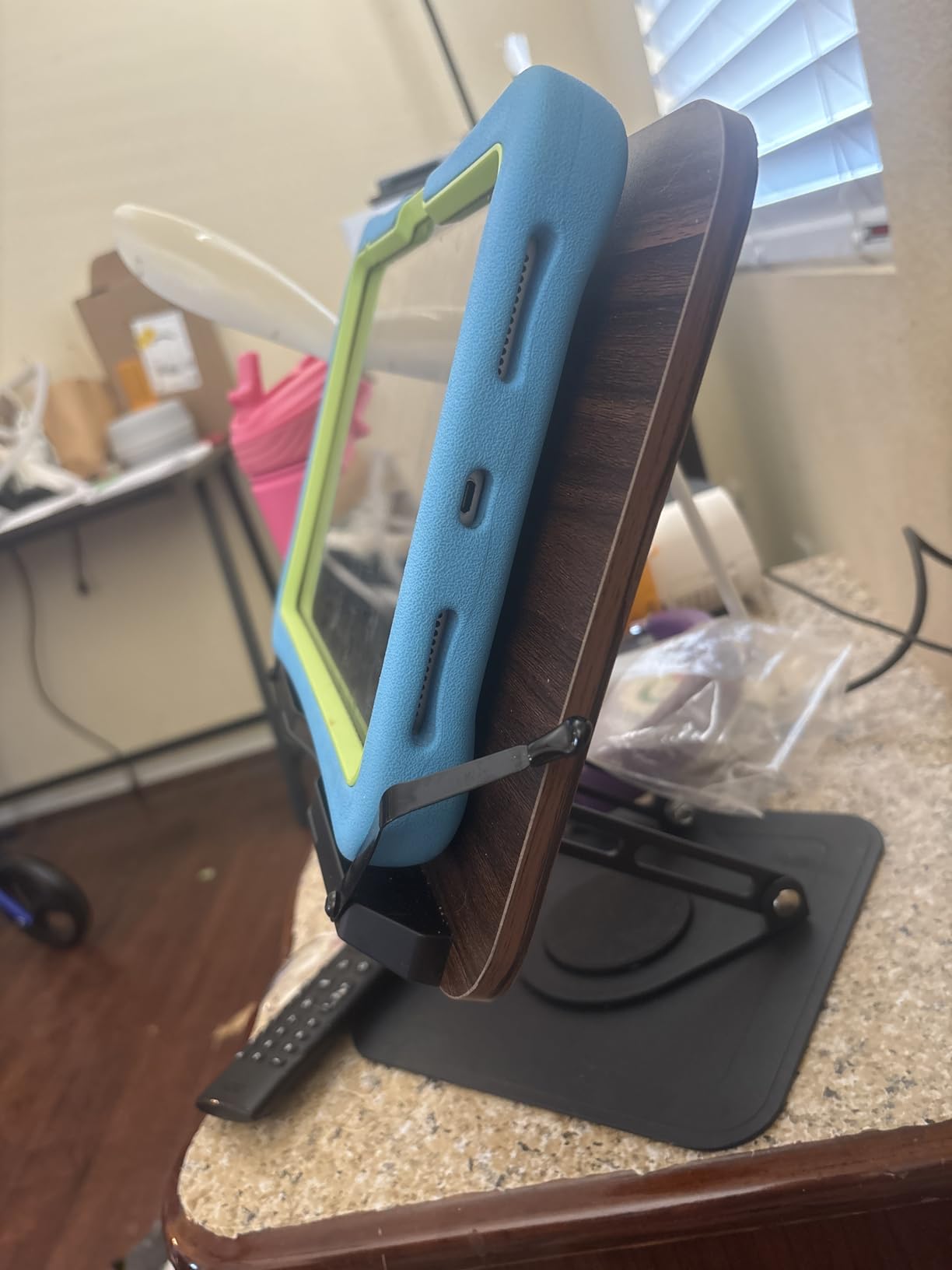 Book Stand for Reading, Adjustable Book Holder with 360 Rotating Bases, Ergonomic Cookbook Stand Recipe Book Holder with Elastic Page Clips for Magazines, Tablets, Laptops, Black customer photo 2