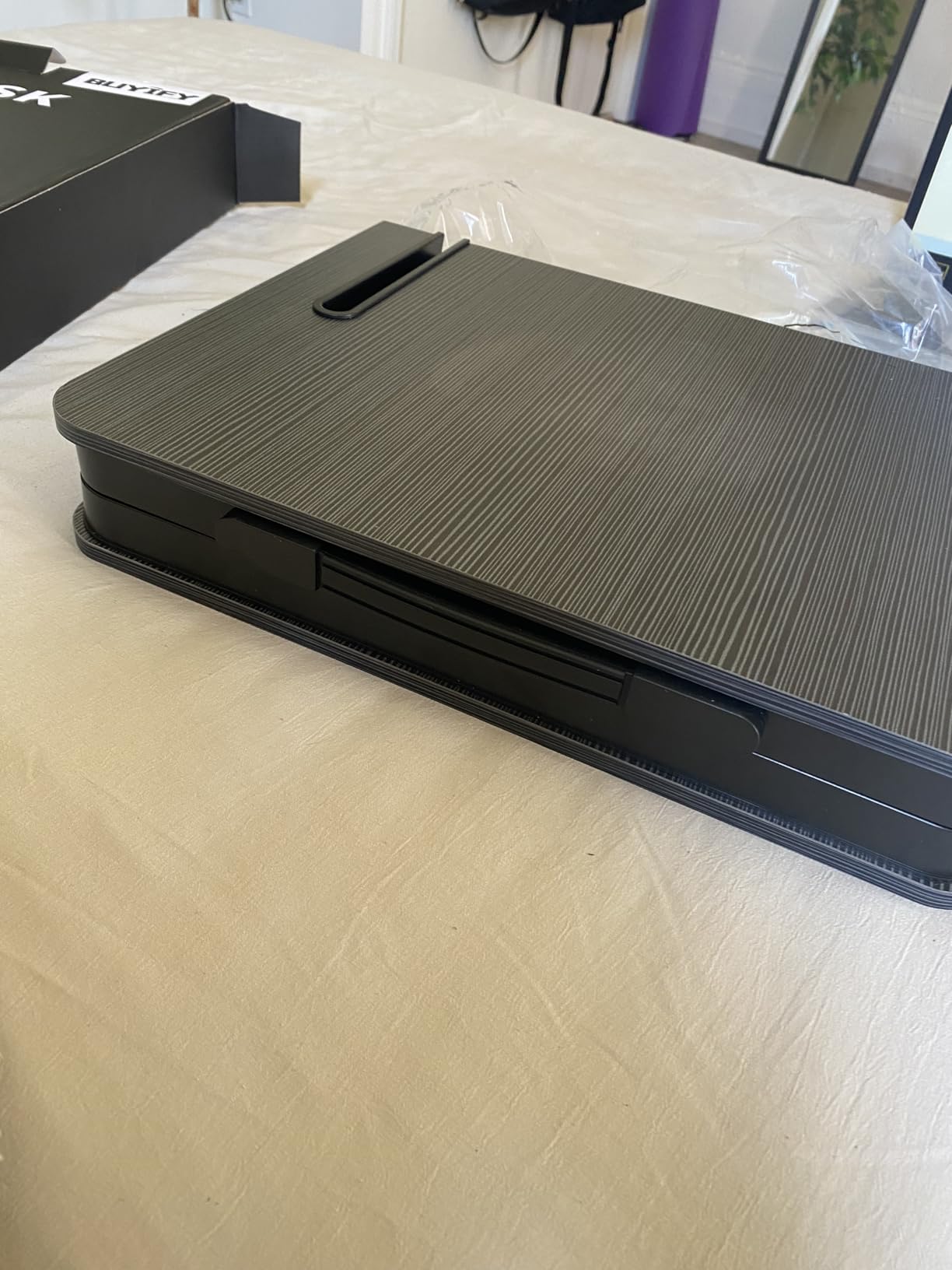 BUYIFY Foldable Laptop Bed Desk for Couch, Sofa - Large Lap Desk Tray Table with Cup Holder and Tablet Slot - Portable Notebook Stand for Eating, Writing, Studying and WFH -NEW-006 customer photo 1