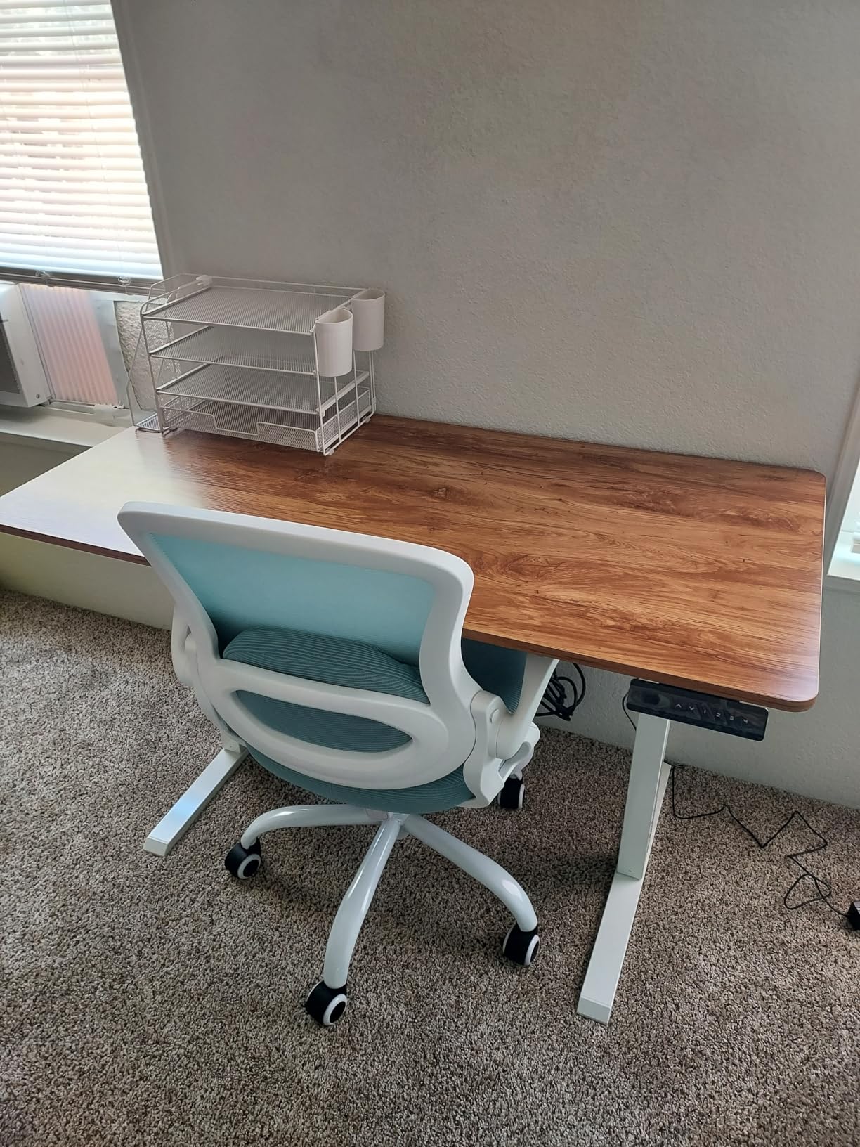 CubiCubi 55 x 24 Large One-Piece Standing Desk, Adjustable Height Electric Computer Home Office Sit Stand up Workstation, with 4 Memory Presets, Headphone Hook, Black Walnut customer photo 1