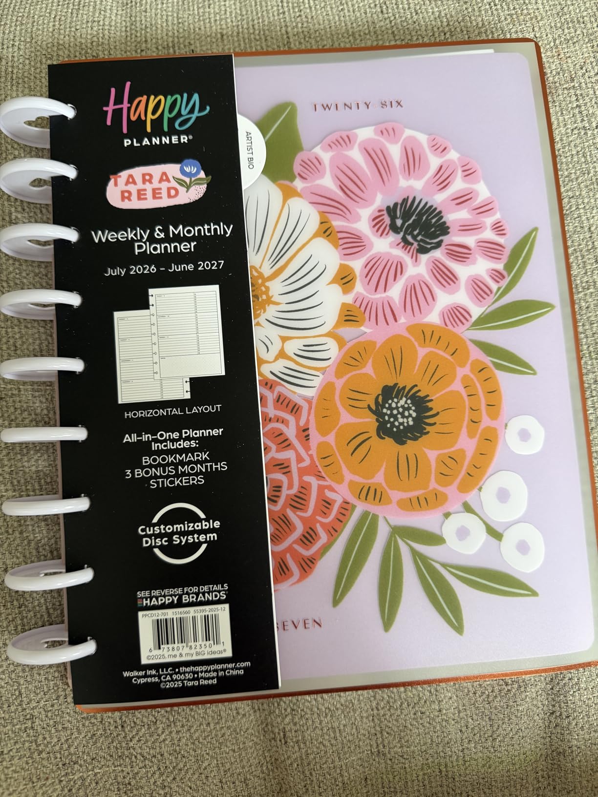 Happy Planner Disc Bound Planner July 2026-June 2027, Includes 3 Extra Months and 2 Sticker Sheets, Classic Size, 7