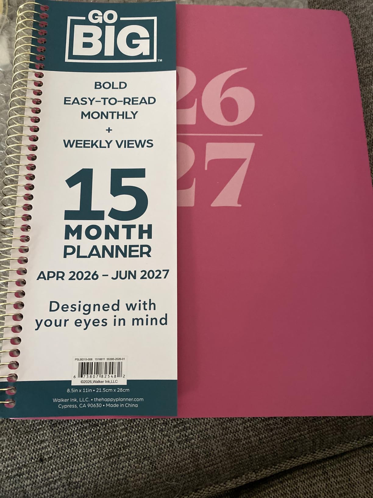 GO BIG Large-Print Planner April 2026-June 2027, 15-Month Twin-Loop-Bound Agenda Planner, Big Size, 8.5