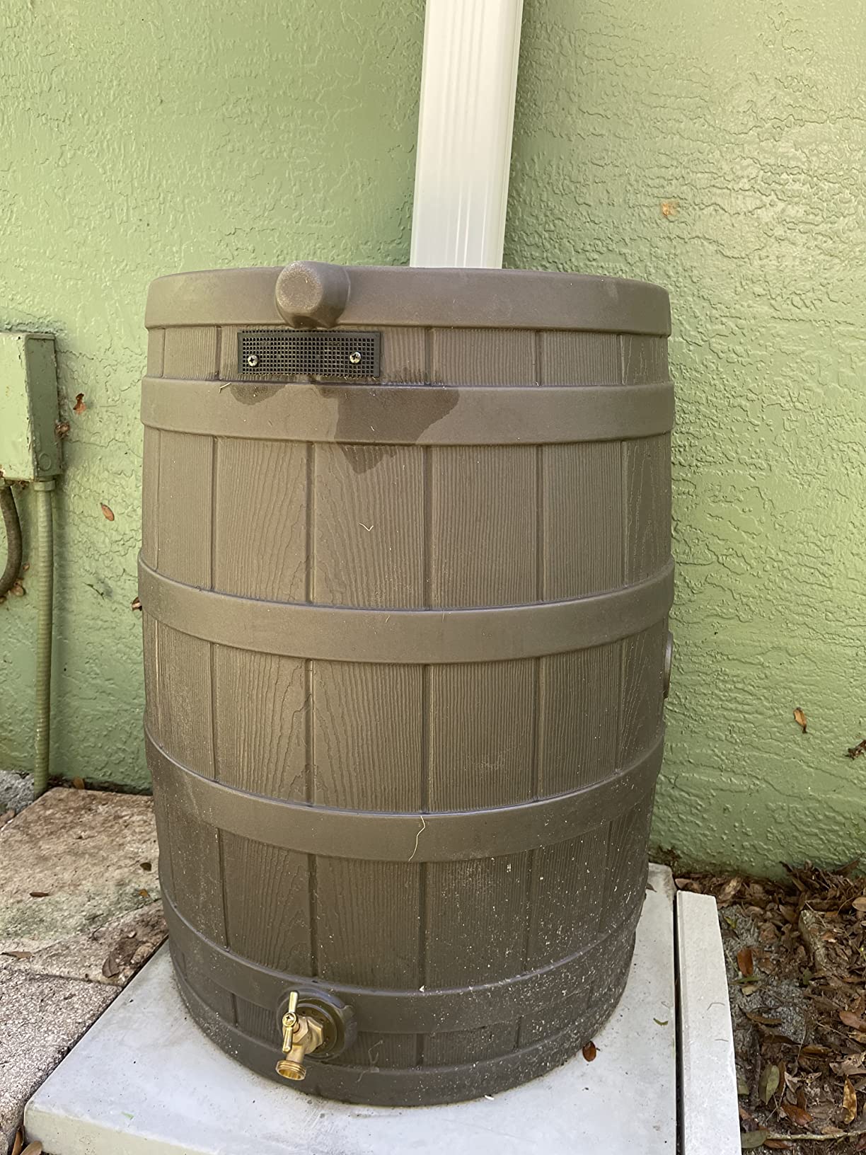 Rain Wizard Water Collection Barrel, 50 Gallon, Oak | Faux Wood Design - Plastic Outdoor Home Rain Barrel, Rainwater Storage Collector with Metal Spigot and Flat Back customer photo 2