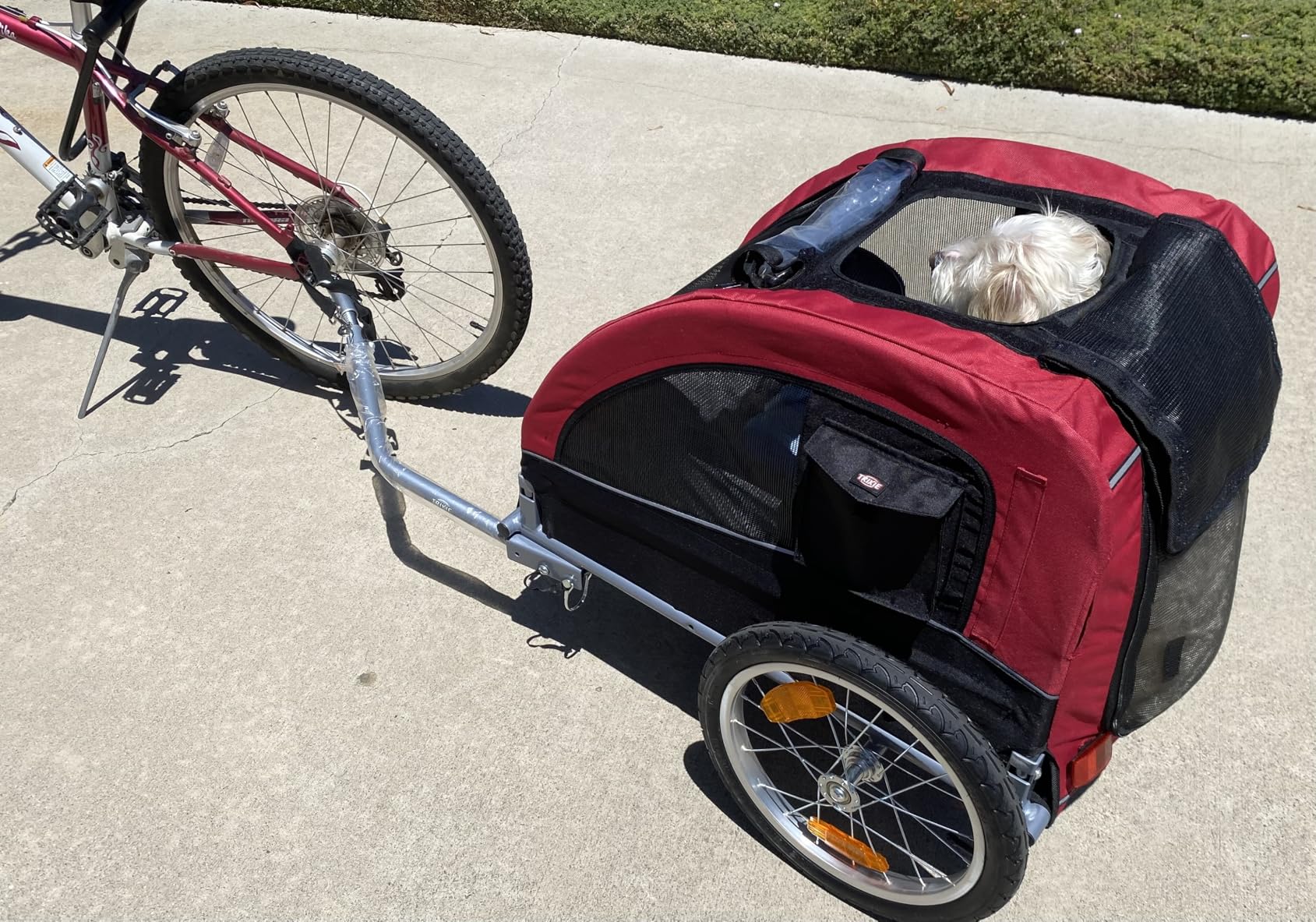 TRIXIE Large Dog Bike Trailer - Foldable Pet Bicycle Trailer for Dogs up to 66lbs - Features Quick Fastening Wheels, 2 Doors, Safety Leash & Waterproof Carrier - 64 x 31 x 32.5in - Black/Red customer photo 1