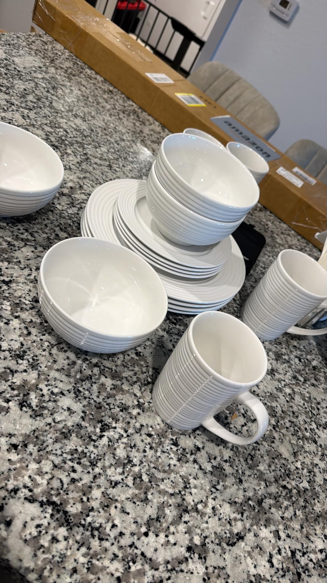 Gibson Home Amelia Court 16 Piece Dinnerware Set, White - Embossed Porcelain, Service for 4, Dishwasher and Microwave Safe customer photo 2