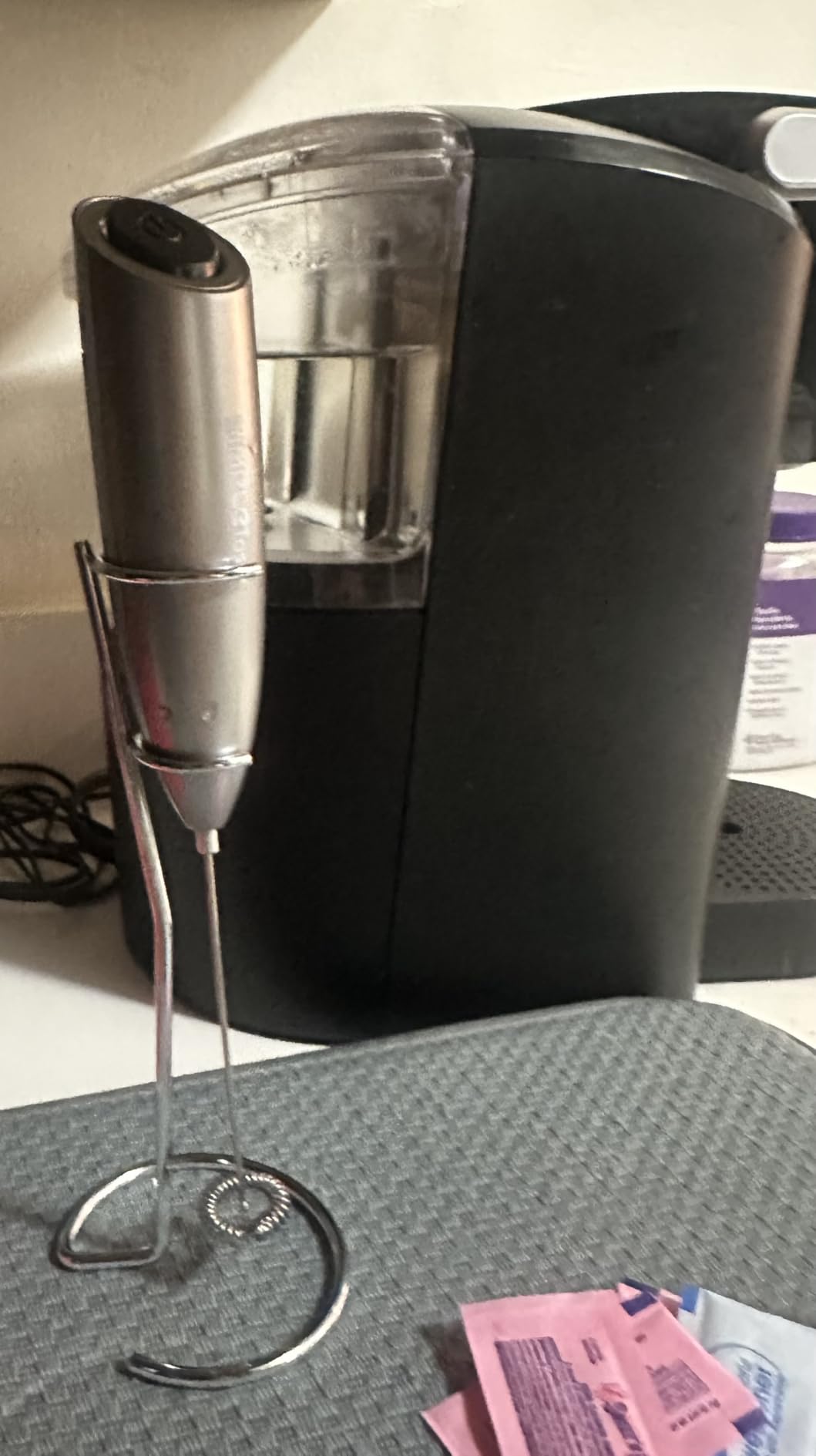 SIMPLETASTE Milk Frother Handheld Electric Foam Maker, Drink Mixer with Stainless Steel Whisk for Cappuccino, Bulletproof Coffee, Latte, Gray, with Stand, Battery Operated customer photo 1