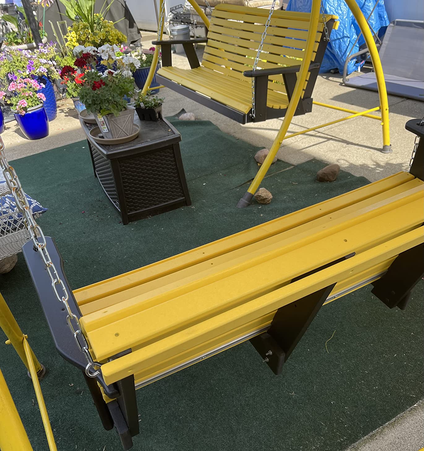 Poly Lumber Wood 5FT Porch Swing Amish Craftsmandship Made in USA HDPE with No wood fibers and 1000 lbs Limit. Stainless Steel Hardware.Signature Rollback design for Patio Outdoor Backyard Garden Park customer photo 2