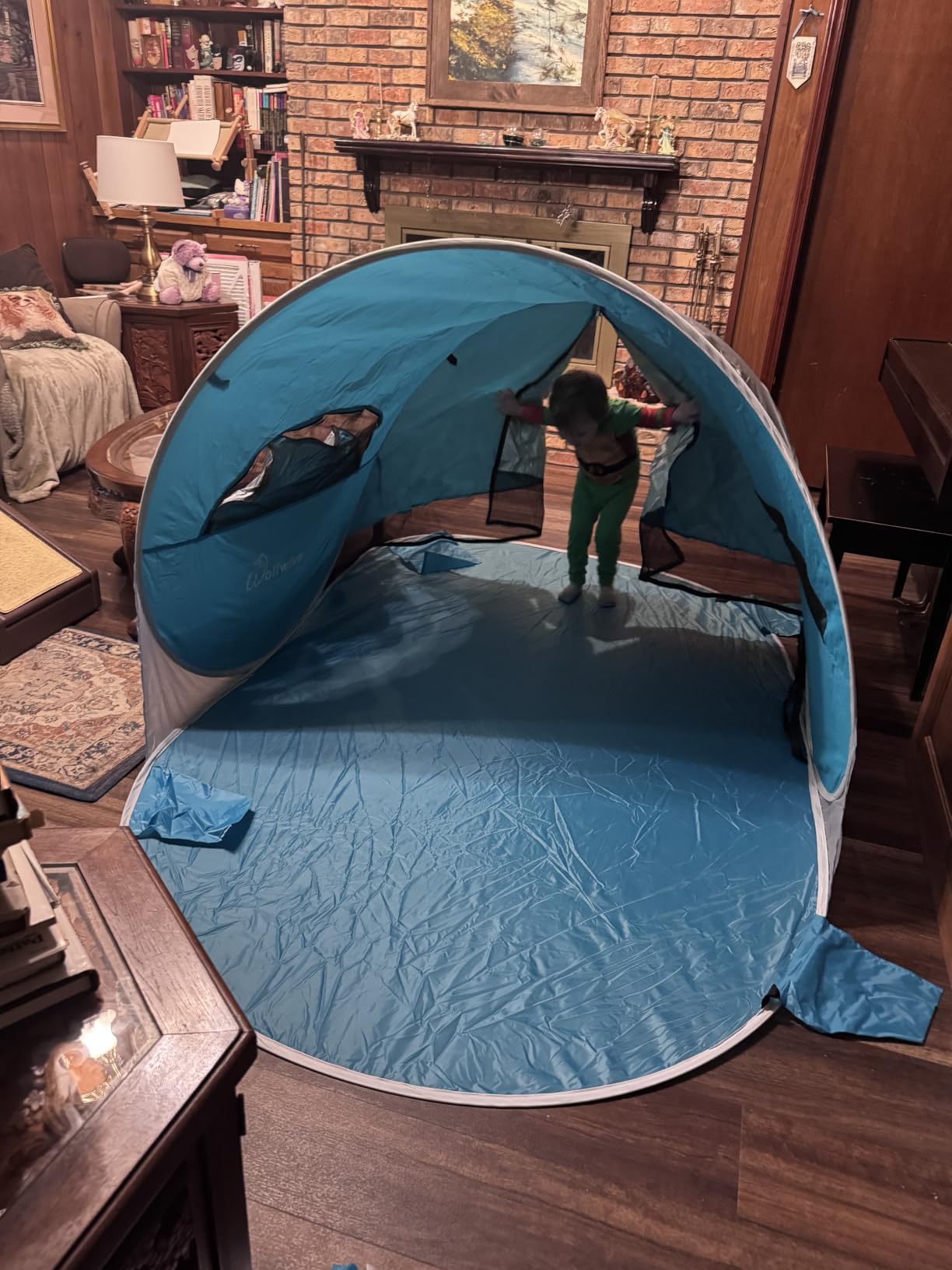 Wolfwise Pop up Beach Tent Sun Shelter with UPF50+ UV Protection, Instant Easy Setup Popup Beach Shade Canopy for 3 Person, Portable & Foldable with Carring Bag, 87 x57x47 in, Blue customer photo 2