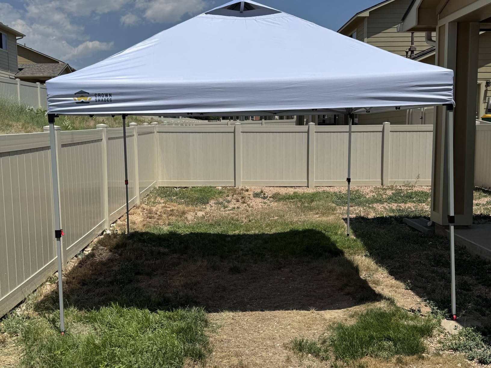 CROWN SHADES 10x10 Pop Up Canopy Tent with One Push Setup, Grid White | Patented CenterLok, Easy Outdoor Sun Shade for Events, Parties, Camping - Gazebo with STO-N-Go Cover Bag, Silver-Coated Top customer photo 2