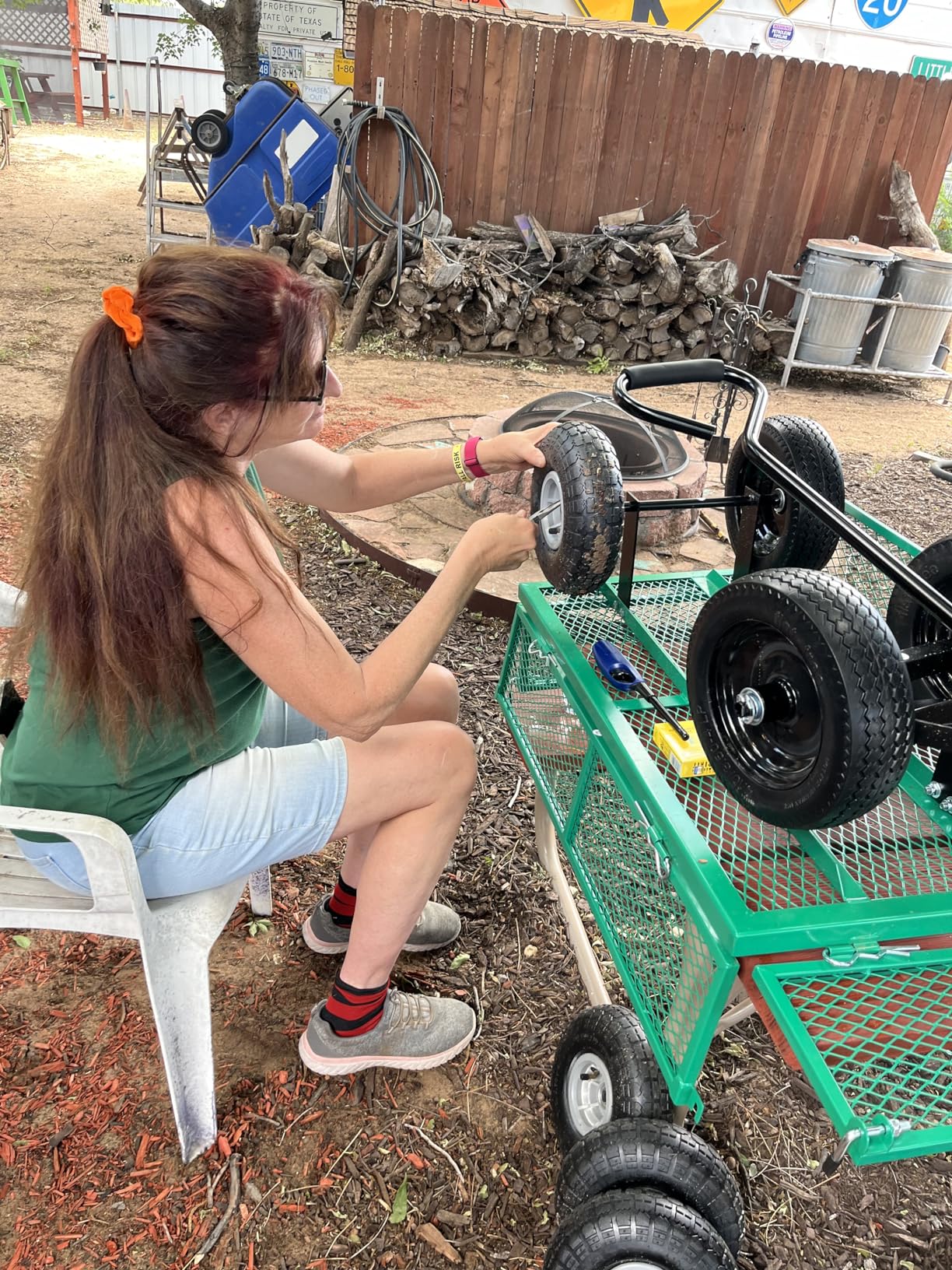 FDW Garden Cart Steel Heavy Duty 500 LBS Capacity，Utility Cart Wagon with Removable Sides and 180°Rotating Handle for Yard, Lawn and Garden Hauler (Green) customer photo 1