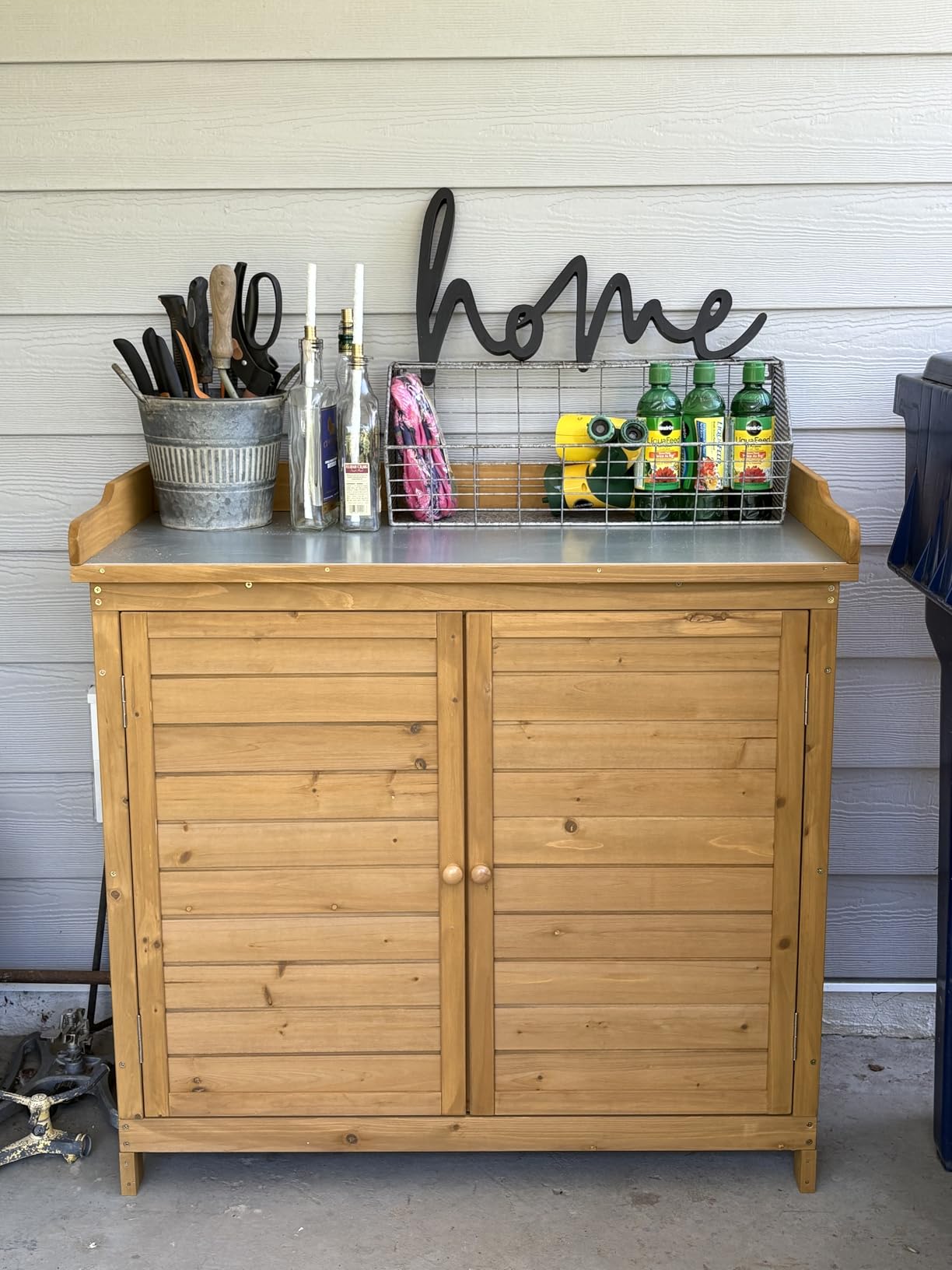 GDLF Outdoor Storage Cabinet with Work Bench, Garden Potting Table, Natural customer photo 1