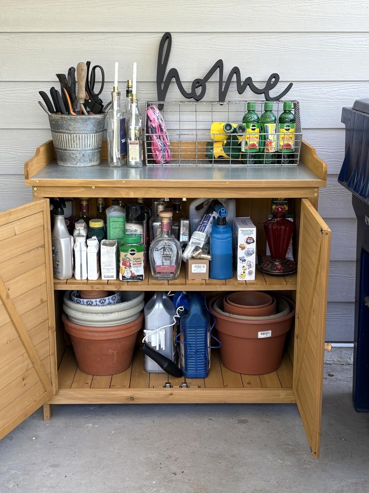 GDLF Outdoor Storage Cabinet with Work Bench, Garden Potting Table, Natural customer photo 2