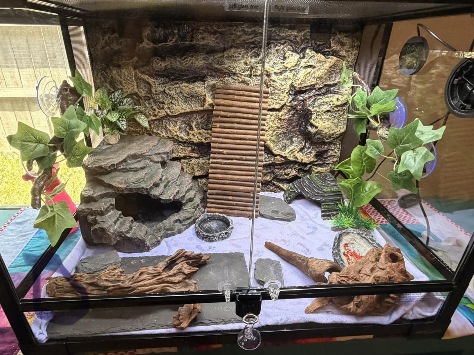 REPTI ZOO 34 Gallon Large Reptile Glass Terrarium Tank with Foam Backgrounds, Double Hinge Door with Screen Ventilation 24