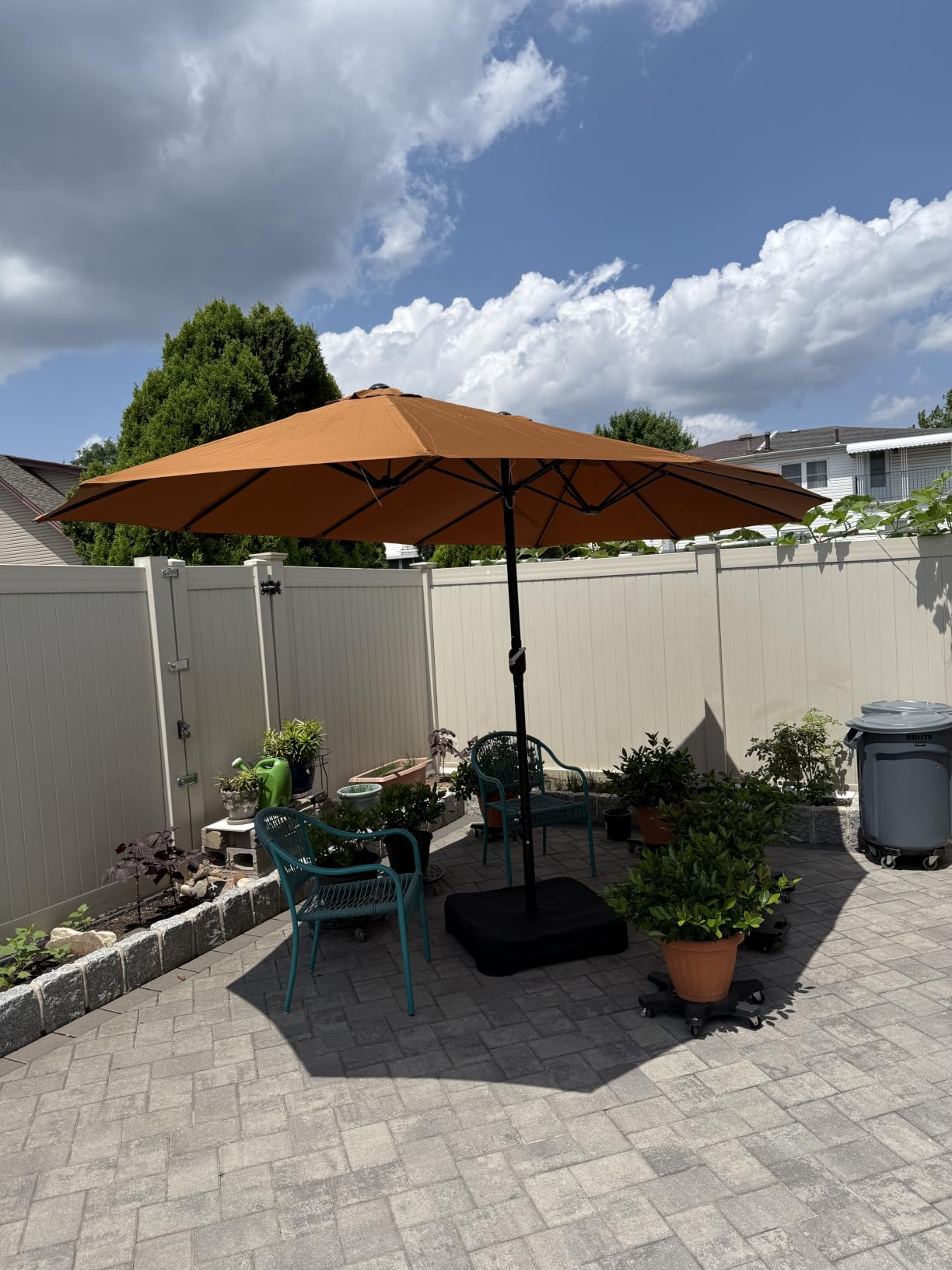 PHI VILLA 15ft Large Outdoor Patio Umbrella with Base Included, Beige | Big Rectangle/Rectangular Market Table Umbrellas w/Stand, Double-Sised Giant Triple Head for Poolside Backyard, UV Resistant customer photo 1