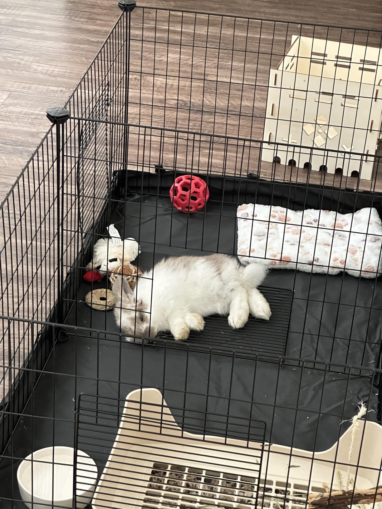 SONGMICS Guinea Pig Cages, Metal Grid Small Animal Playpen with Waterproof Washable Liner, 2 Separate Spaces for Rabbits, Ferrets, Bunnies, Hedgehogs, 48.4 x 24.8 x 18.1 Inches, Black ULPI07H customer photo 1