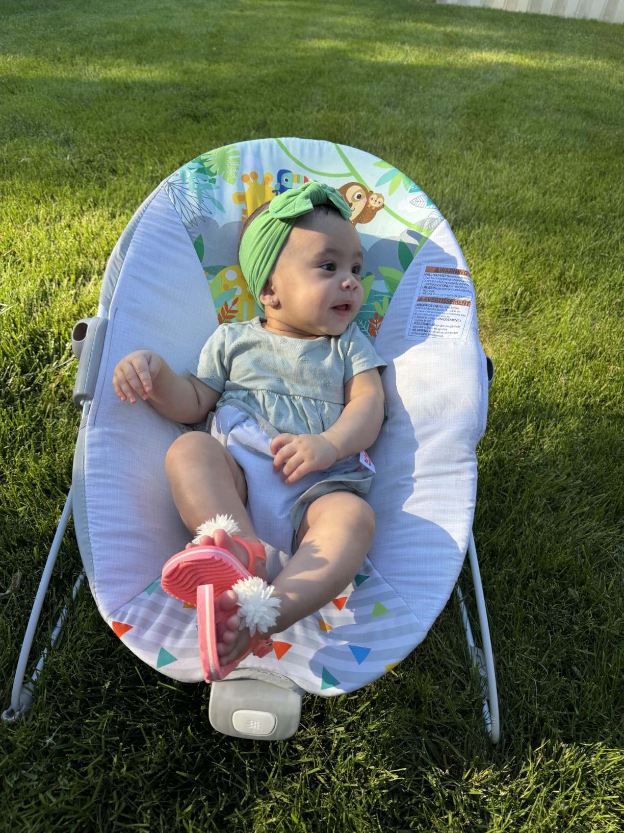 Bright Starts Baby Bouncer Soothing Vibrations Infant Seat - Removable Toy Bar, Nonslip Feet, 0-6 Months Up to 20 lbs (Rainforest Vibes) customer photo 1