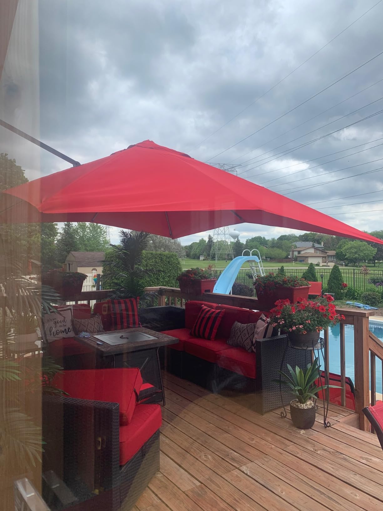 Sunnyglade 10x13Ft Cantilever Patio Umbrella Rectangular Deluxe Offset 360DegreeRotation & Integrated Tilting System Hanging Umbrella for Market Garden Deck Pool Backyard Patio (Tan) customer photo 2