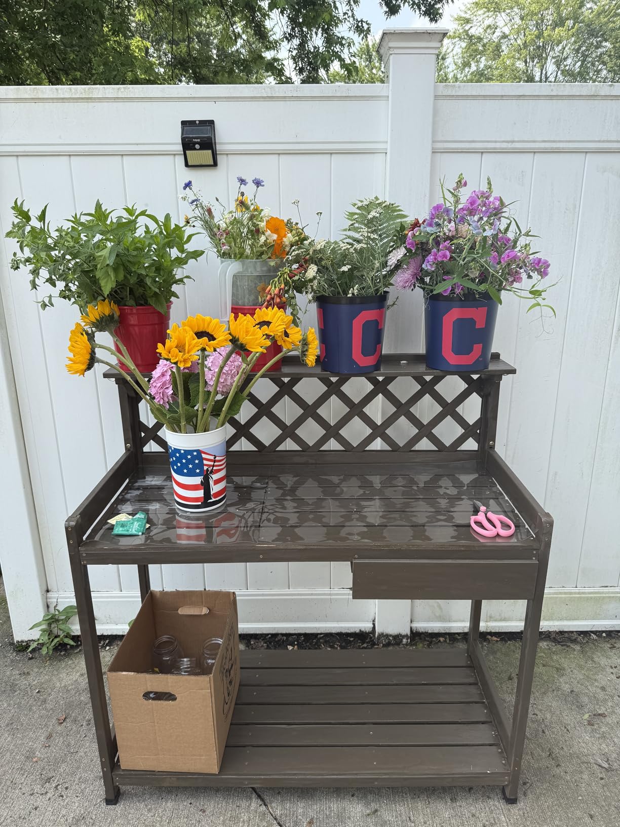 Aivituvin Potting Bench with PVC Layer, Outdoor Gardening Work Bench with Sink & Lid, Wooden Planting Table for Outside with Storage, Drawer, Shelf, Hook customer photo 1