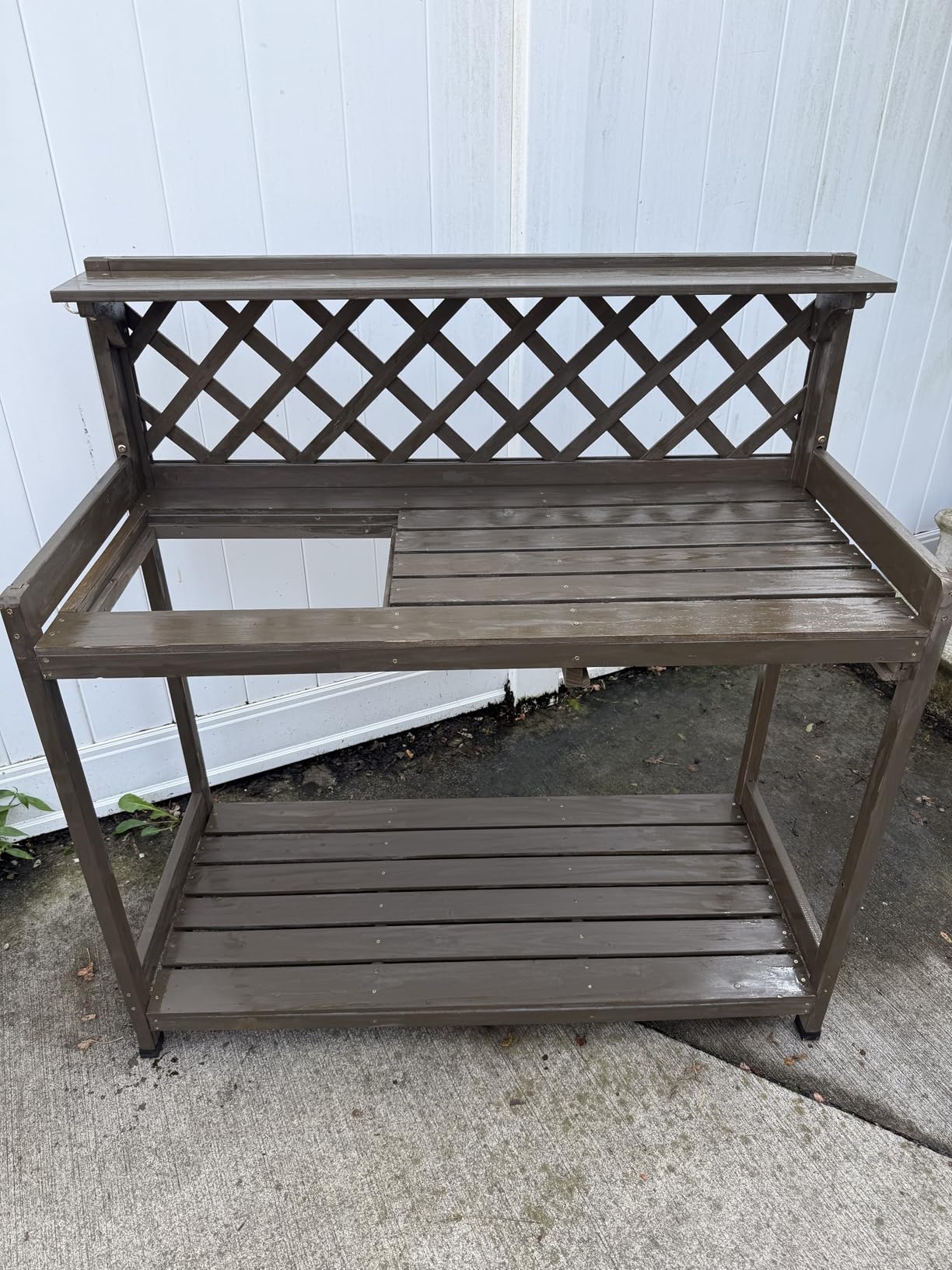 Aivituvin Potting Bench with PVC Layer, Outdoor Gardening Work Bench with Sink & Lid, Wooden Planting Table for Outside with Storage, Drawer, Shelf, Hook customer photo 2