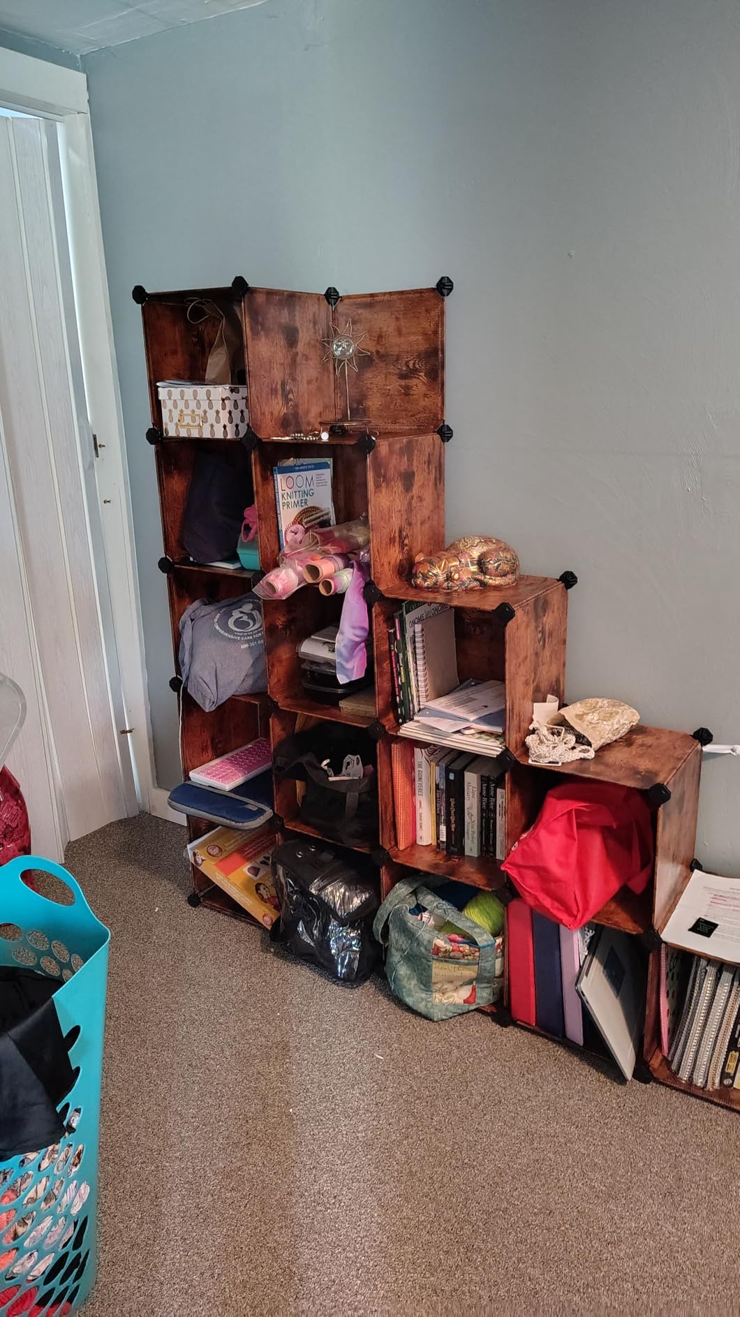 SONGMICS Cube Storage Organizer, Set of 16 Plastic Cubes, Closet Organizers and Storage, Room Organization, Bedroom Living Room, 12.2 x 48.4 x 48.4 Inches, Rustic Brown ULPC442A01 customer photo 1