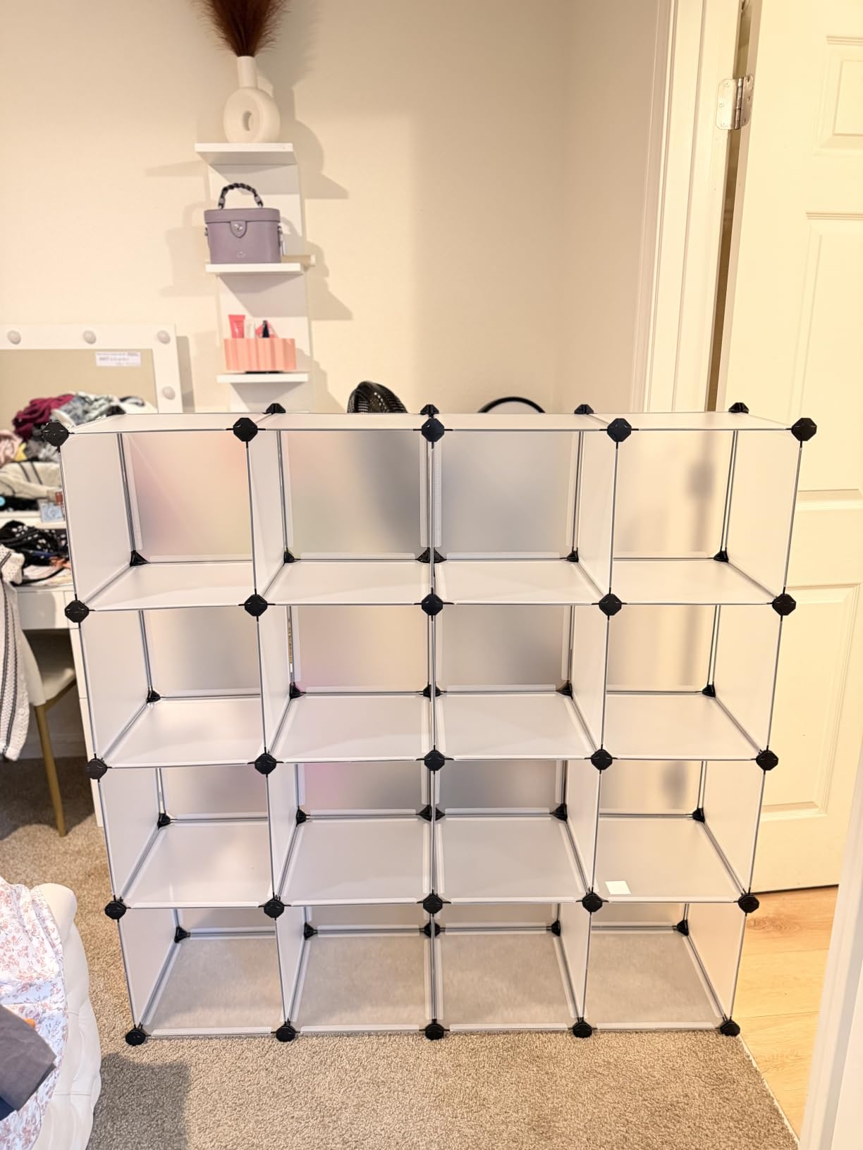 SONGMICS Cube Storage Organizer, Set of 16 Plastic Cubes, Closet Organizers and Storage, Room Organization, Bedroom Living Room, 12.2 x 48.4 x 48.4 Inches, Rustic Brown ULPC442A01 customer photo 2