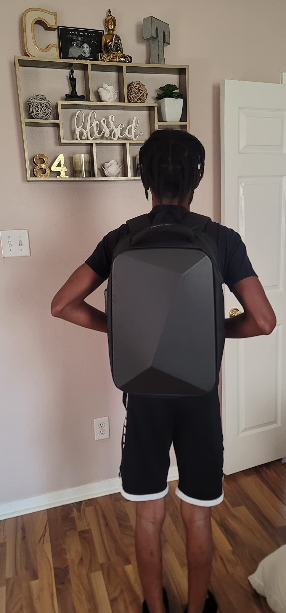 FENRUIEN Anti Theft Laptop Backpack for Men, Expandable Water Resistant Hardshell Backpack with USB Port, Black Business Travel Computer Bag 15.6 Inch customer photo 2