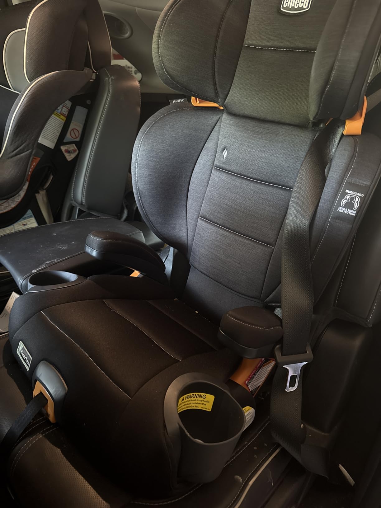 Chicco KidFit ClearTex Plus 2-in-1 Belt-Positioning Booster Car Seat | Obsidian/Black, belt-positioning booster seat, ages 4+, 40-100 lbs, DuoGuard protection, ErgoBoost foam, flame retardant-free customer photo 1