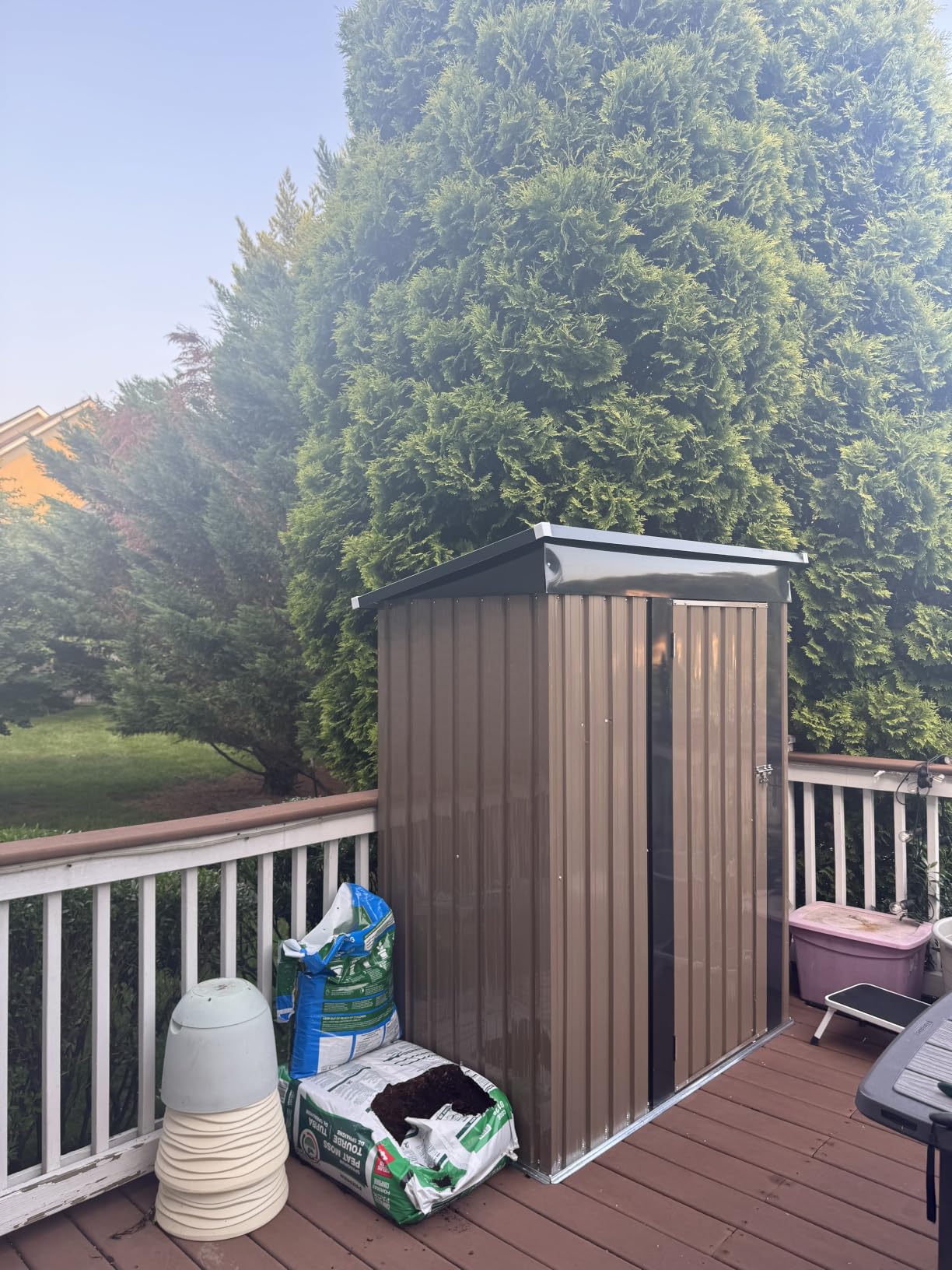 Devoko Outdoor Storage Shed 5 x 3 FT Lockable Metal Garden Shed Steel Anti-Corrosion Storage House with Single Lockable Door for Backyard Outdoor Patio (Brown) customer photo 1
