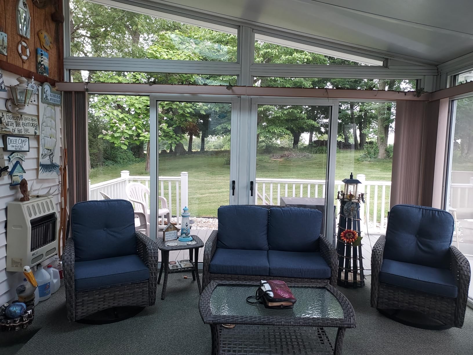 ovios 4-Piece Patio Furniture Set, Outdoor Wicker Sofa with Chairs Coffee Table, High Back Rattan Couch Loveseat with Comfy Cushions for Porch Yard Deck, Denim Blue customer photo 1