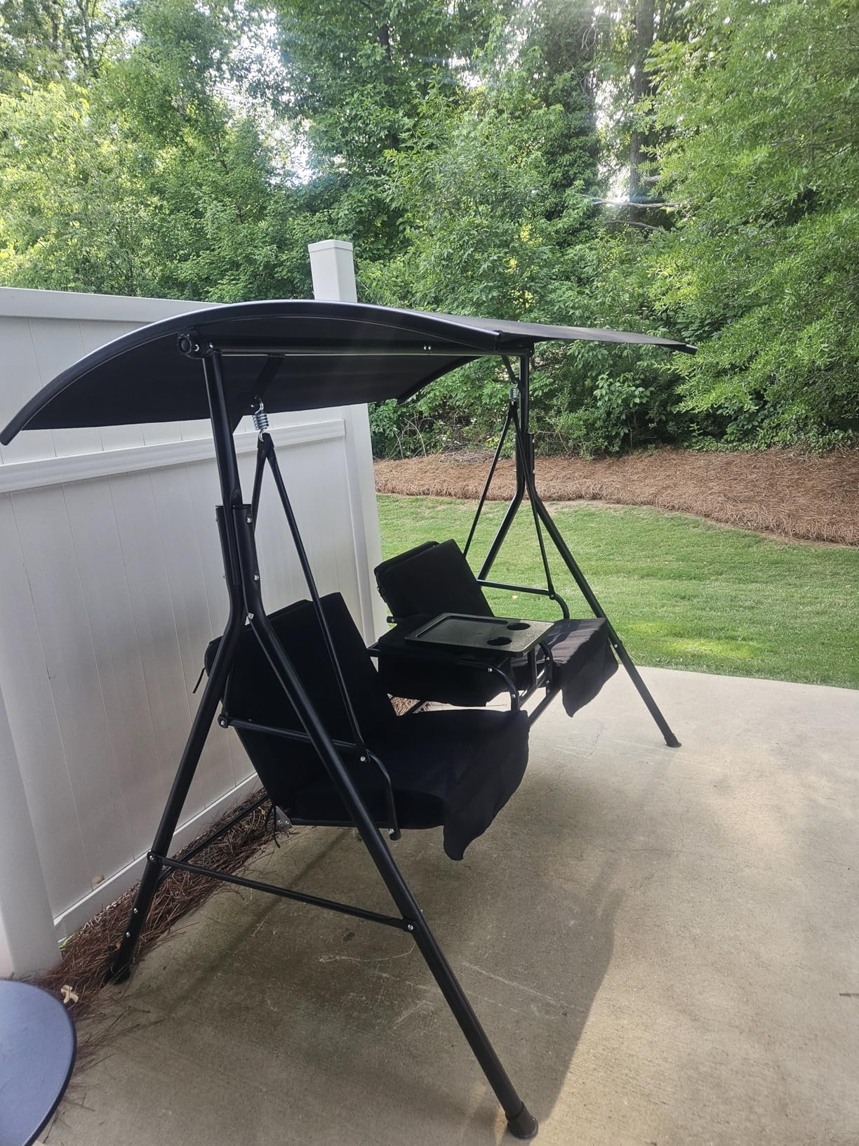 Tangkula 2 Person Porch Swing, Outdoor Swing with Pivot Storage Table, Cooler Bag, 2 Cup Holders, Removable Cushions, Patio Swing with Canopy for Backyard Balcony Poolside (Black) customer photo 1