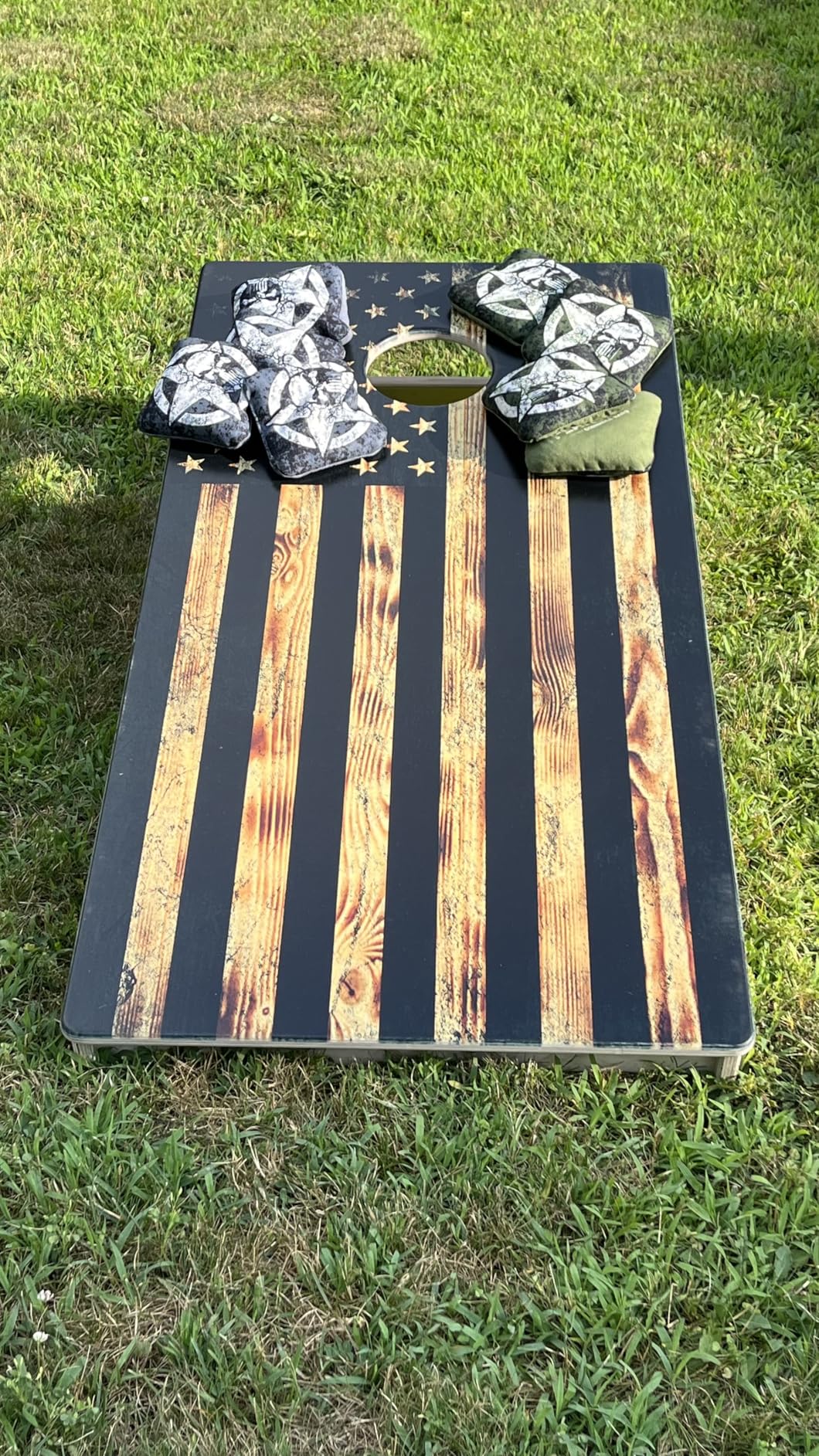 ACE PRO American Flag Cornhole Board Set - No Bounce! Triple Wide Legs, 3/4