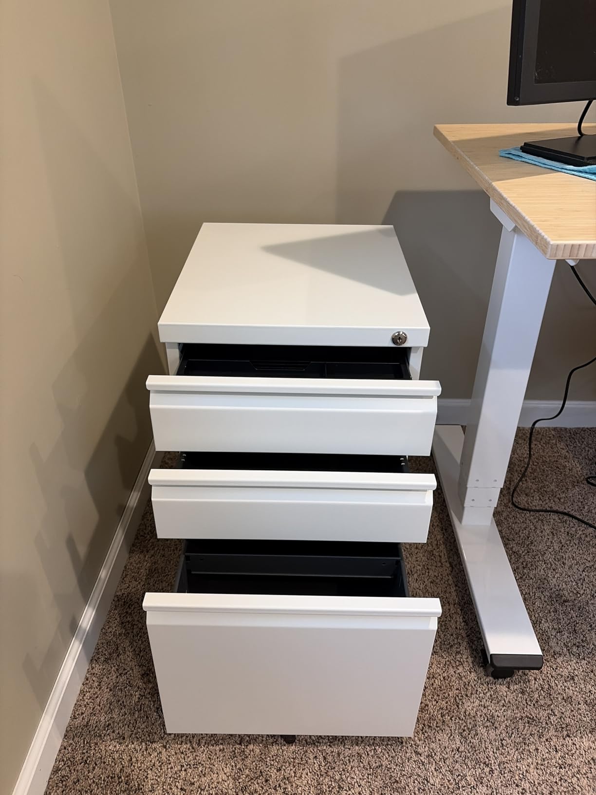 DEVAISE 3 Drawer Mobile File Cabinet with Lock, Fully Assembled Except Casters | Metal Filing Cabinet Under Desk for Home Office, Fits Letter/Legal/A4 Size, Black customer photo 1
