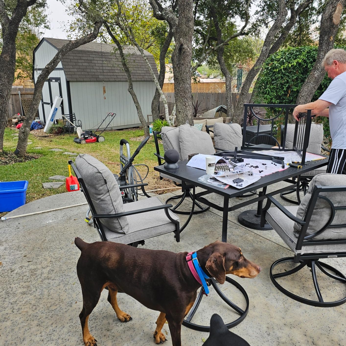 Grand patio 7-Piece Patio Dining Set for 6, E-Coated Outdoor Dining Set Swivel Patio Dining Chairs with Olefin Cushions & 1 Black Rectangular Faux Woodgrain Dining Table with 1.5