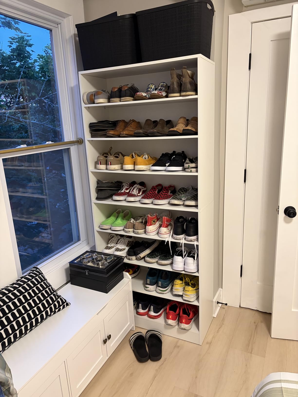 Tribesigns Shoe Cabinet, 9 Tiers 40-45 Pairs Heavy Duty Wood Freestanding Shoe Storage Cabinet, 70.8'' Tall Shoe Organizer with Open Storage for Entryway, White customer photo 2