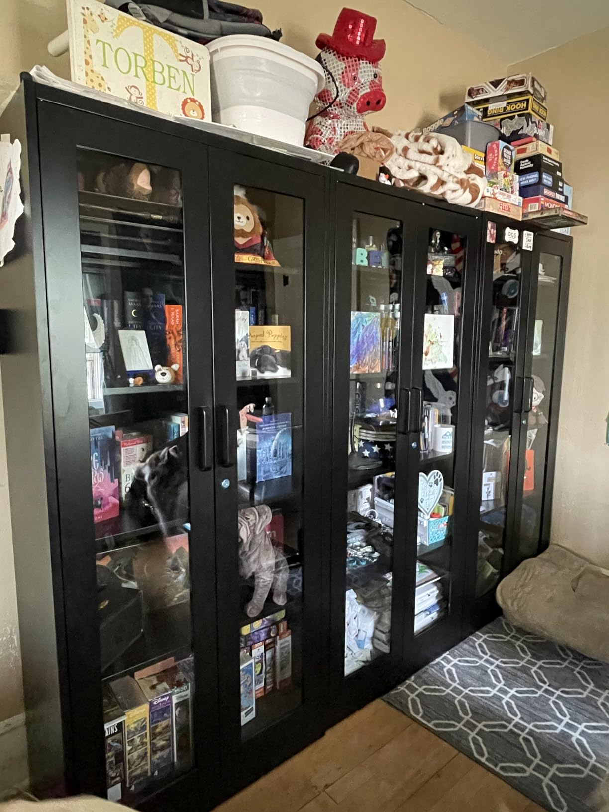 PEUKC Display Cabinet with Glass Doors, 71 Inches Metal Display Case with 4 Adjustable Shelves, Curio Storage Cabinet with Lock for Home, Office, Book, Pantry (Black) customer photo 2