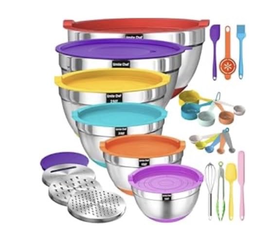 Mixing Bowls with Airtight Lids Set, 26PCS Stainless Steel Khaki Bowls with Grater Attachments, Non-Slip Bottoms & Kitchen Gadgets Set customer photo 1