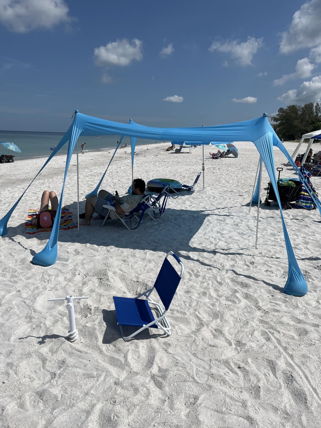 Rhino Valley 10 x 10 FT Beach Tent UPF50+ with 8 Sandbags 4 Poles, Sky Blue | Beach Canopy UPF50+ Protection Outdoor Beach Tent Sun Shelter Umbrella for Sand,Camping,Fishing Essentials customer photo 1