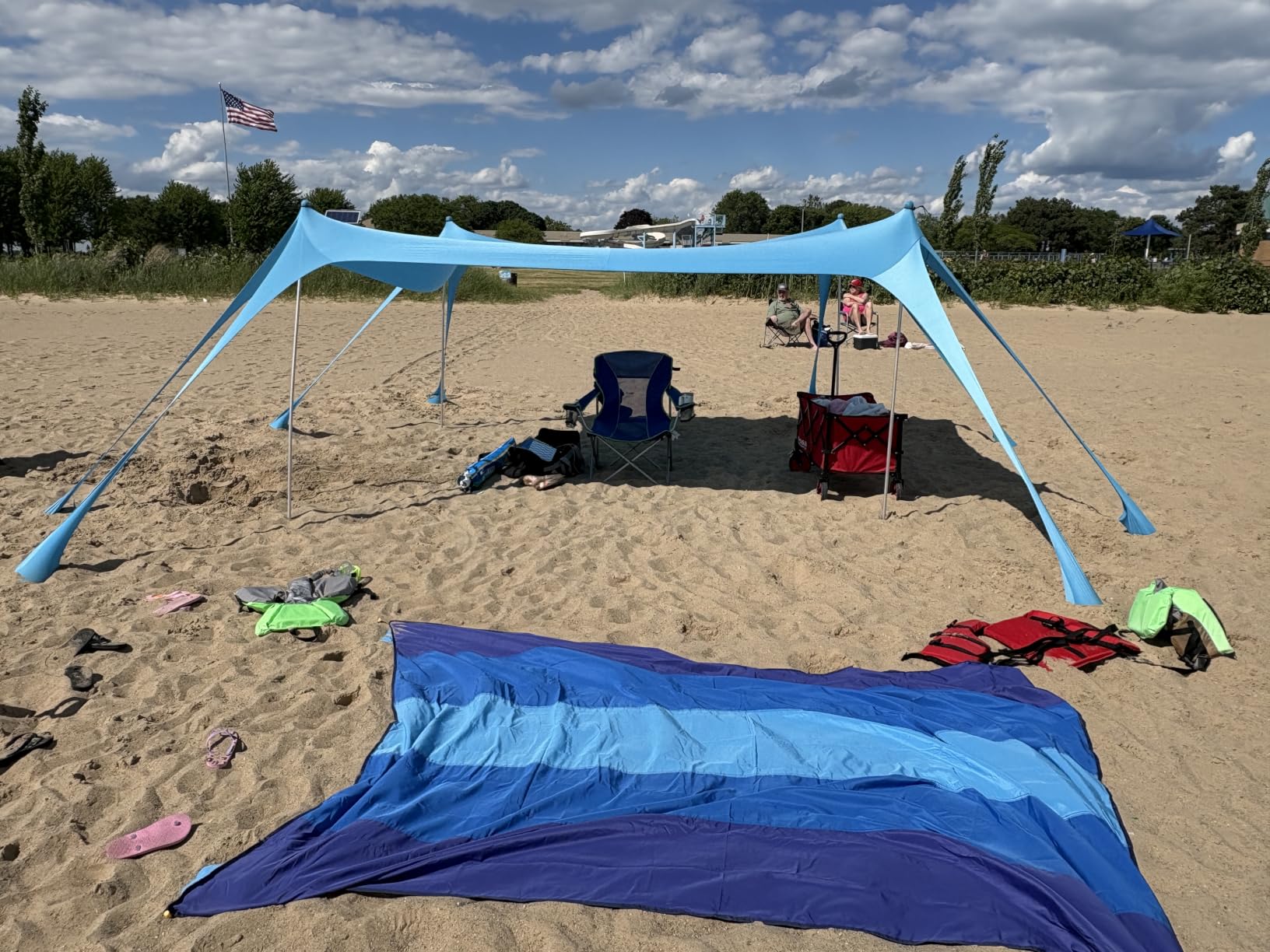 Rhino Valley 10 x 10 FT Beach Tent UPF50+ with 8 Sandbags 4 Poles, Sky Blue | Beach Canopy UPF50+ Protection Outdoor Beach Tent Sun Shelter Umbrella for Sand,Camping,Fishing Essentials customer photo 2